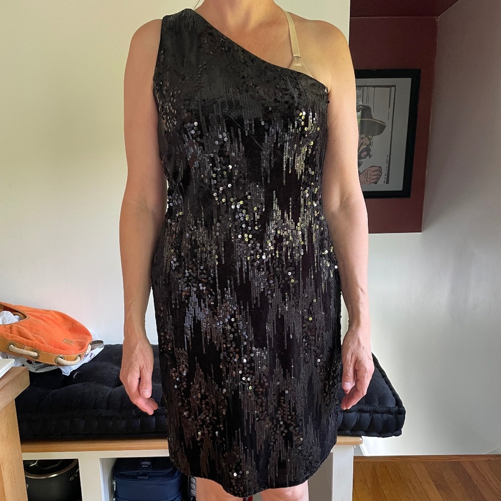 Nicole Miller Black Sequin One Shoulder Dress